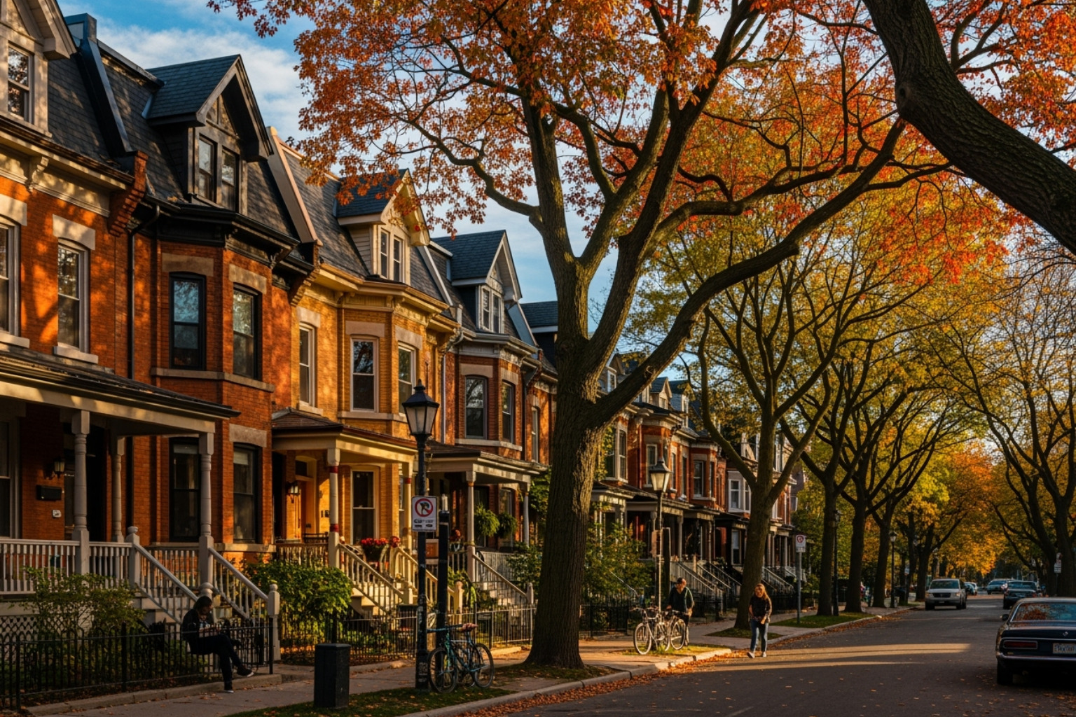 Charming street scene in The Annex, Toronto, featuring classic Victorian architecture and mature trees - Affordable Furnished Rentals near Toronto universities