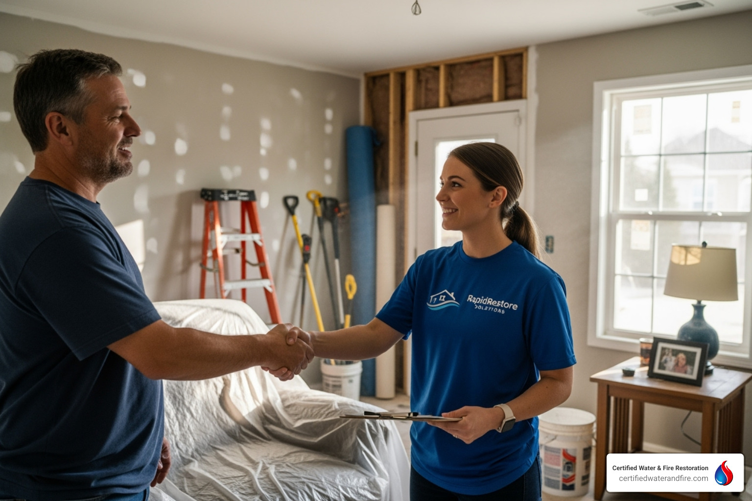homeowner shaking hands with a restoration professional - Texas Storm Damage Restoration