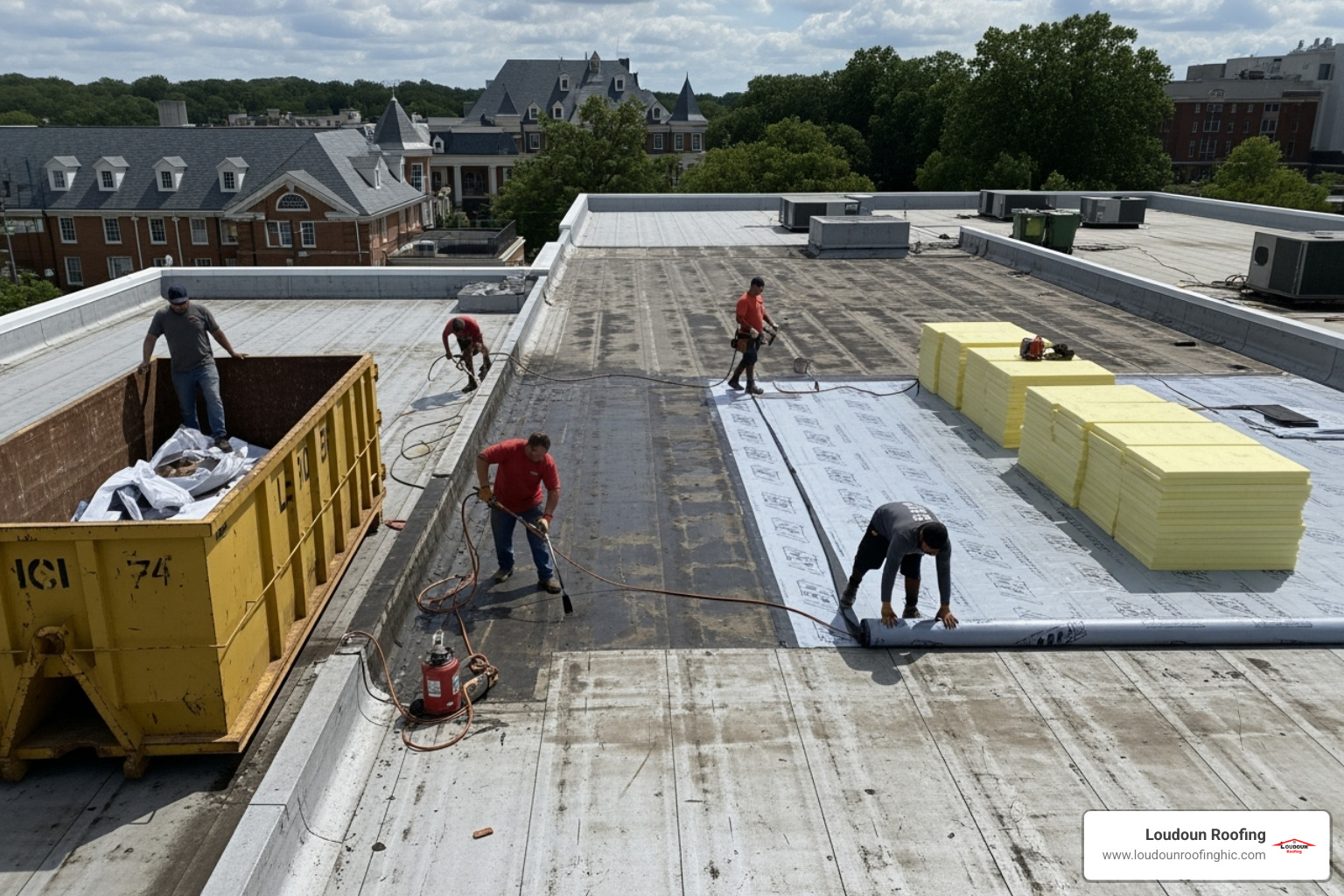 An itemized quote for a flat roof replacement project, detailing material costs, labor, tear-off, and disposal fees for transparency. - flat roof replacement leesburg