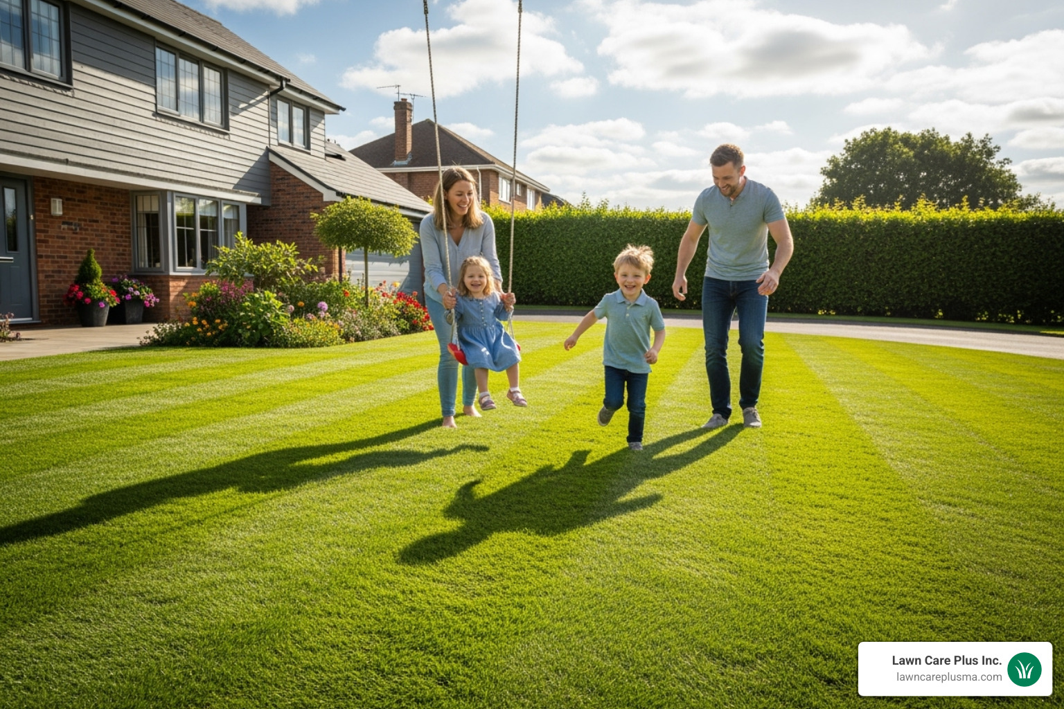 family enjoying their new, vibrant green lawn - lawn installations family enjoying their new, vibrant green lawn - lawn installations
