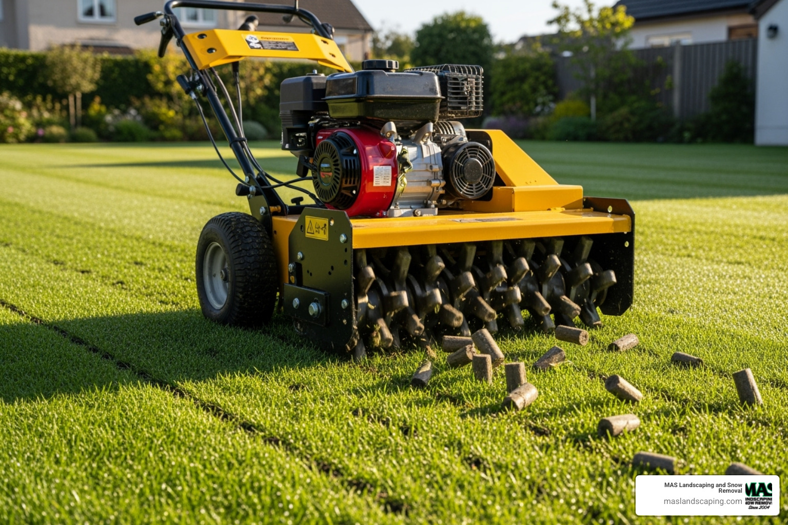 core aerator machine on a lawn - laying turf on existing lawn