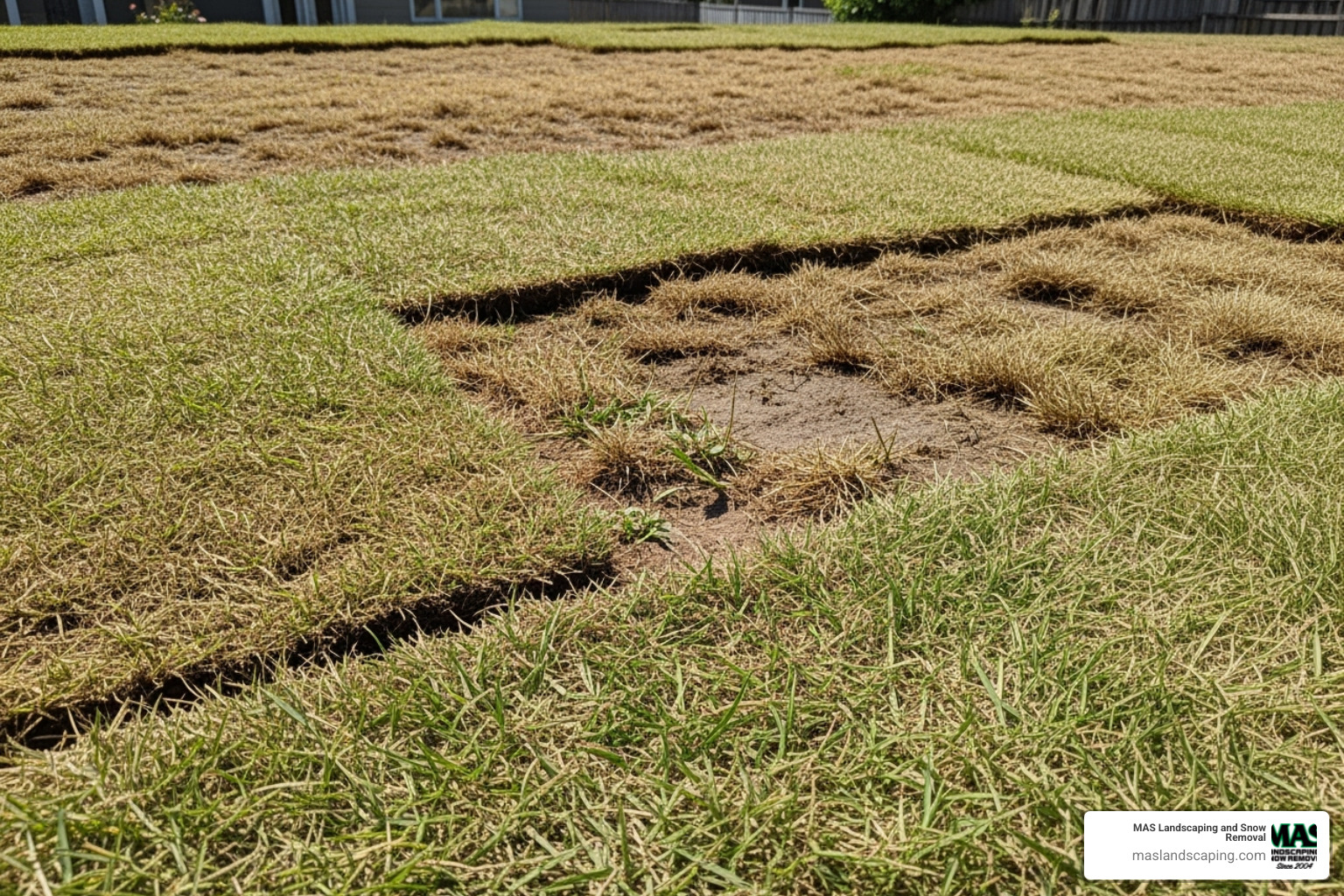 patchy dying lawn where new turf was laid over old grass - laying turf on existing lawn