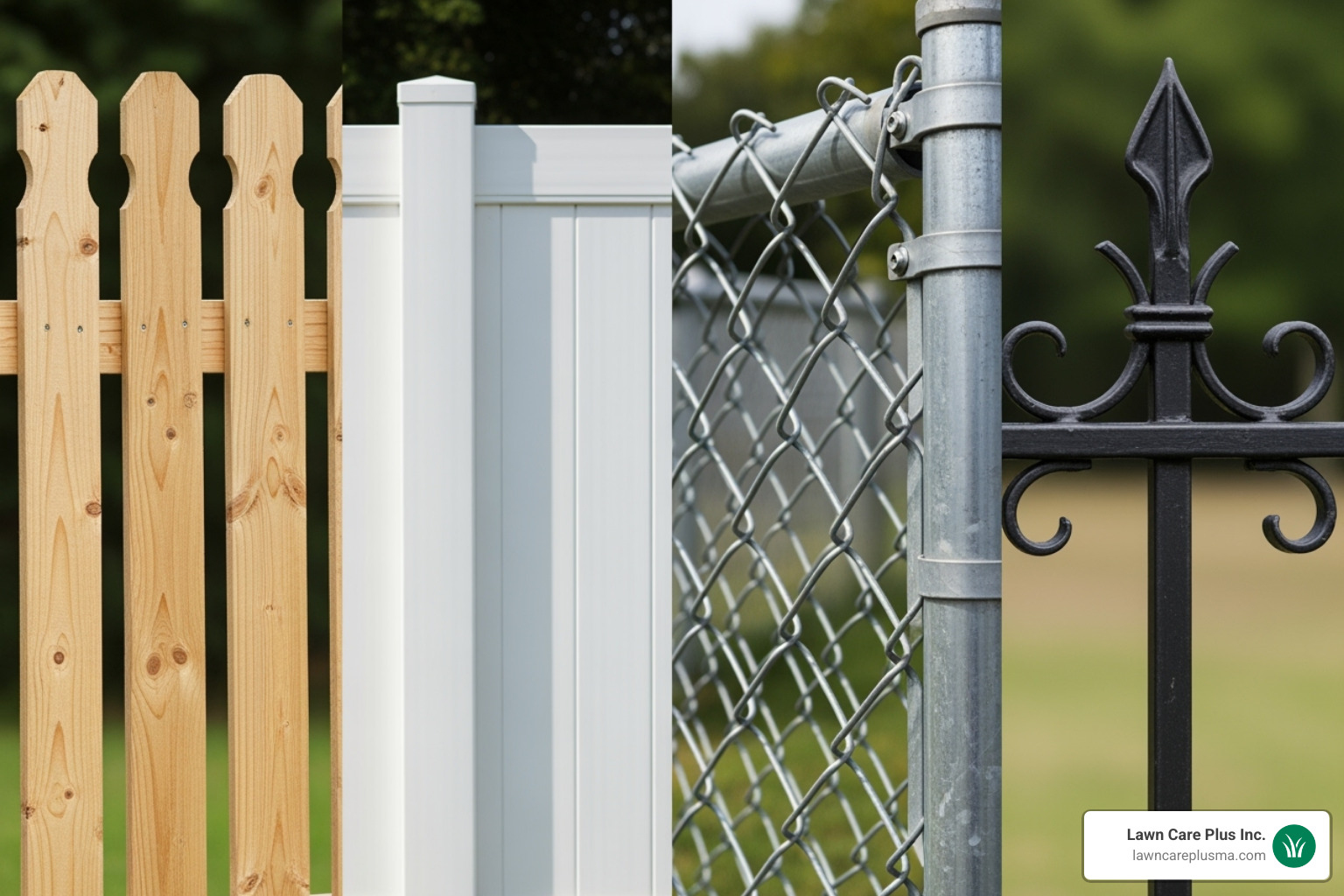 collage of various fence materials including wood, vinyl, chain link, and ornamental metal - best price fence company near me collage of various fence materials including wood, vinyl, chain link, and ornamental metal - best price fence company near me