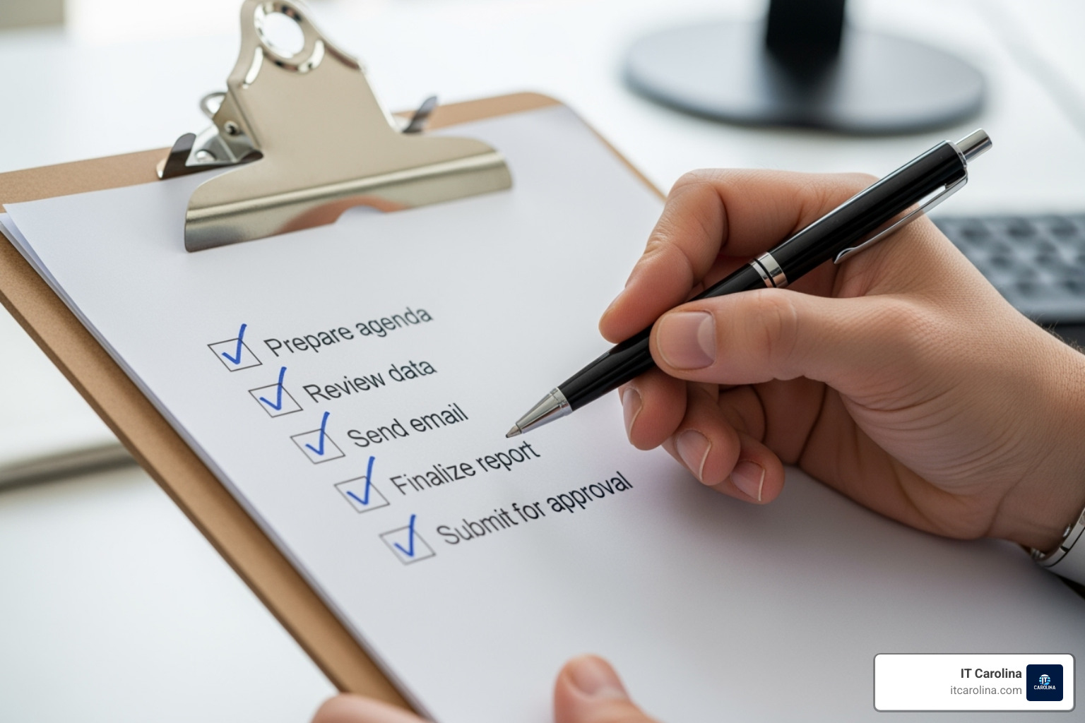 A checklist on a clipboard being ticked off - The Ultimate IT Checklist for Onboarding and Offboarding Employees A checklist on a clipboard being ticked off - The Ultimate IT Checklist for Onboarding and Offboarding Employees