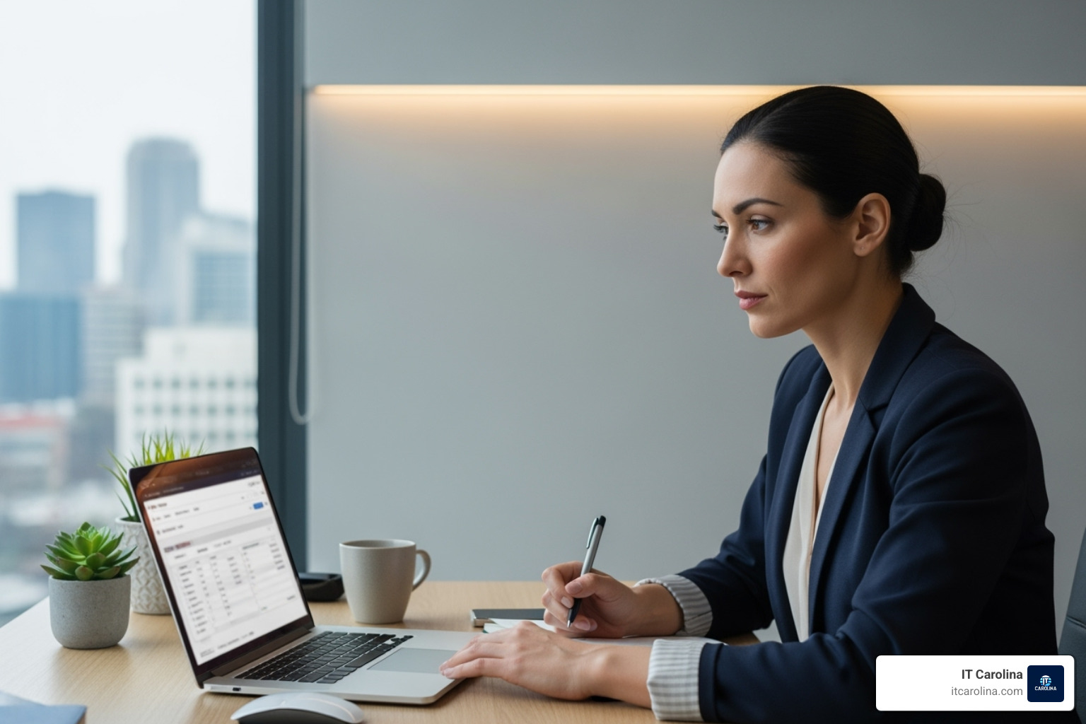 small business owner looking thoughtfully at a computer screen - Choosing Mail Hosting for Business: Google Workspace or Microsoft 365, pros and cons, reviews small business owner looking thoughtfully at a computer screen - Choosing Mail Hosting for Business: Google Workspace or Microsoft 365, pros and cons, reviews