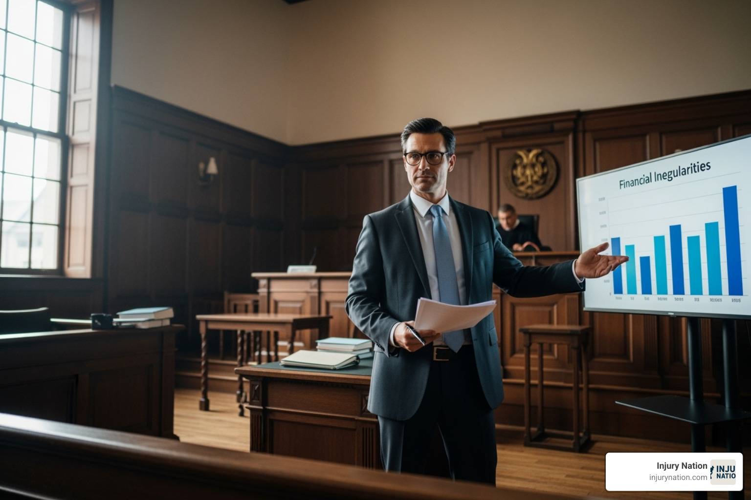 Lawyer confidently presenting evidence - Brain injury compensation lawyer