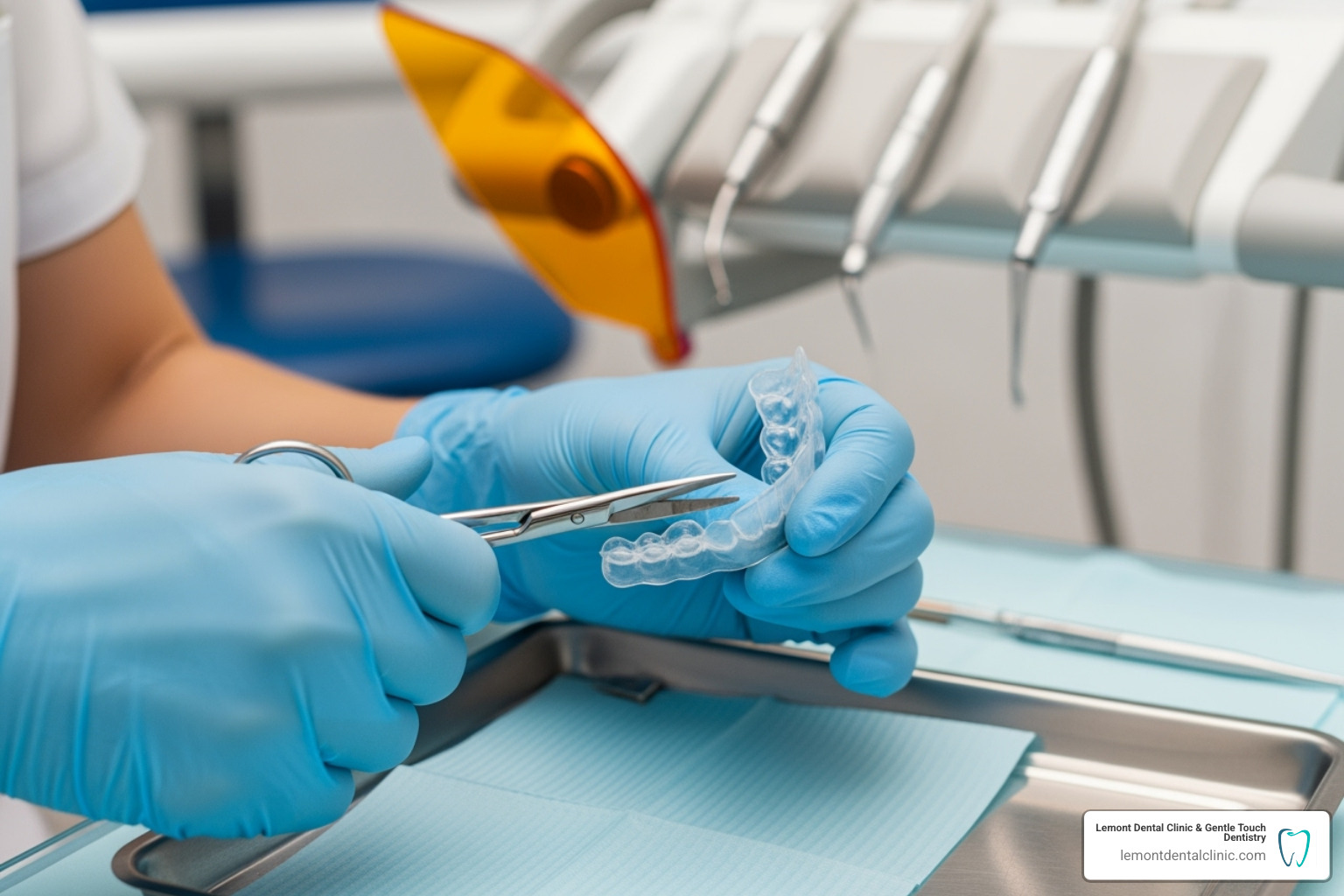 Image of a custom-fit professional tray being prepared by a dental professional - teeth whitening Palos Hills