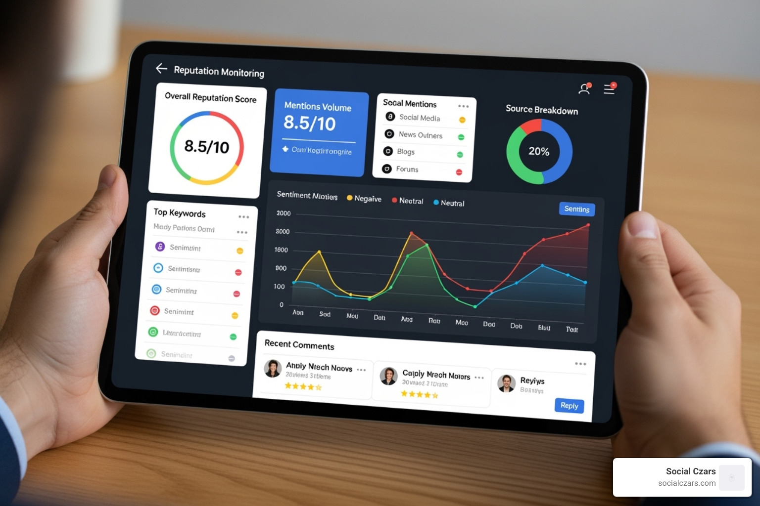 Reputation monitoring dashboard on a tablet - ceo reputation management
