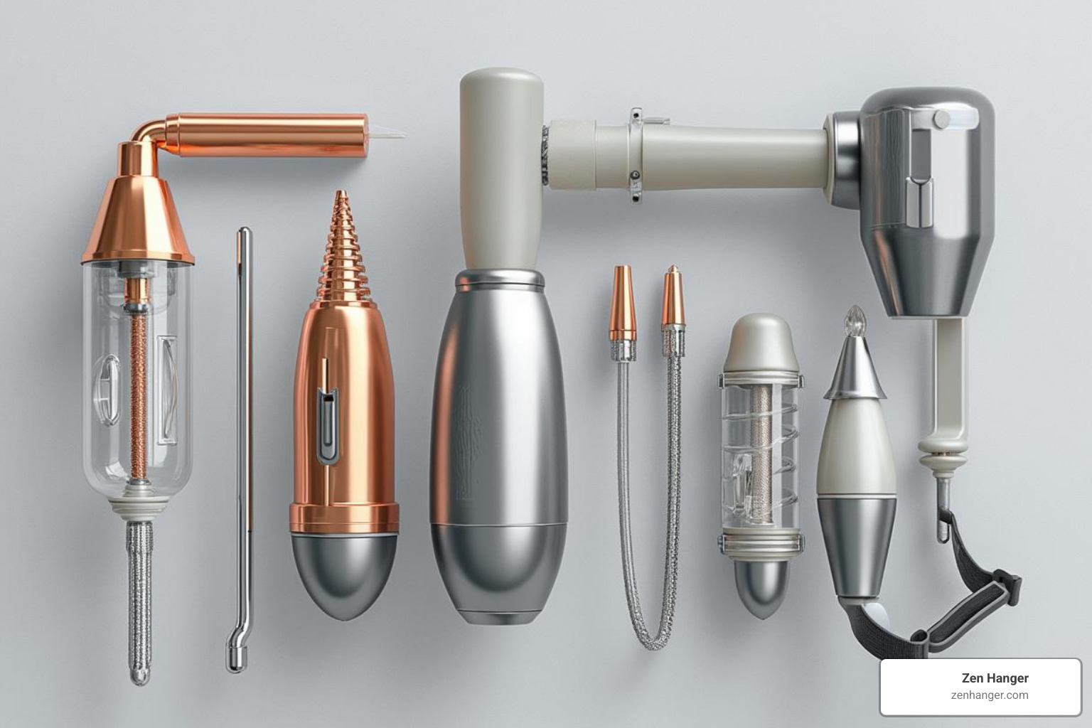 showcasing different types of stretching mechanisms, like a vacuum cup and a strap system - all day stretcher