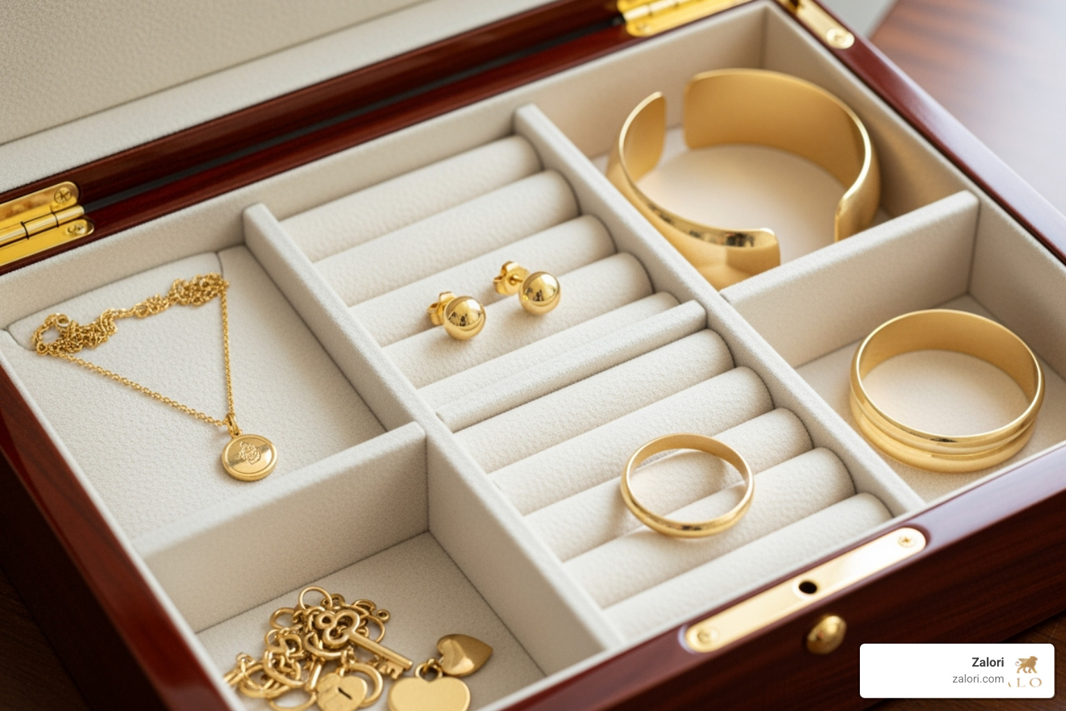 a well-organized, fabric-lined jewelry box with gold pieces in separate compartments. - best way to clean gold jewelry a well-organized, fabric-lined jewelry box with gold pieces in separate compartments. - best way to clean gold jewelry