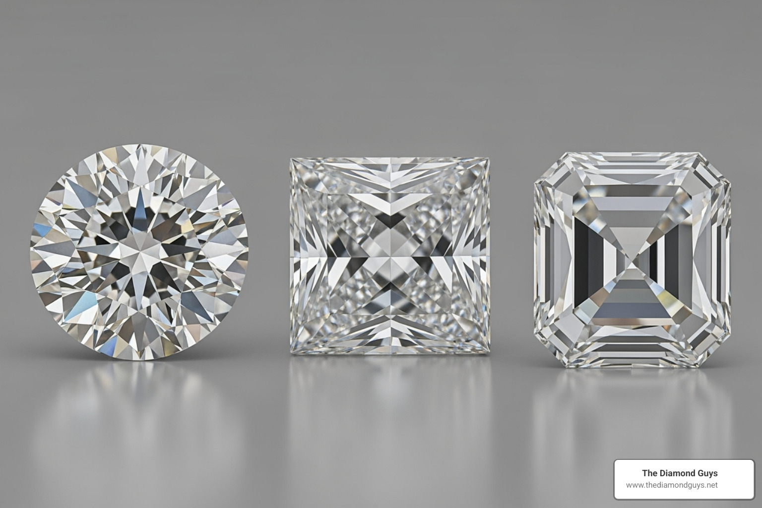 side-by-side comparison of different diamond cuts (Round, Princess, Asscher) - half carat diamond stud