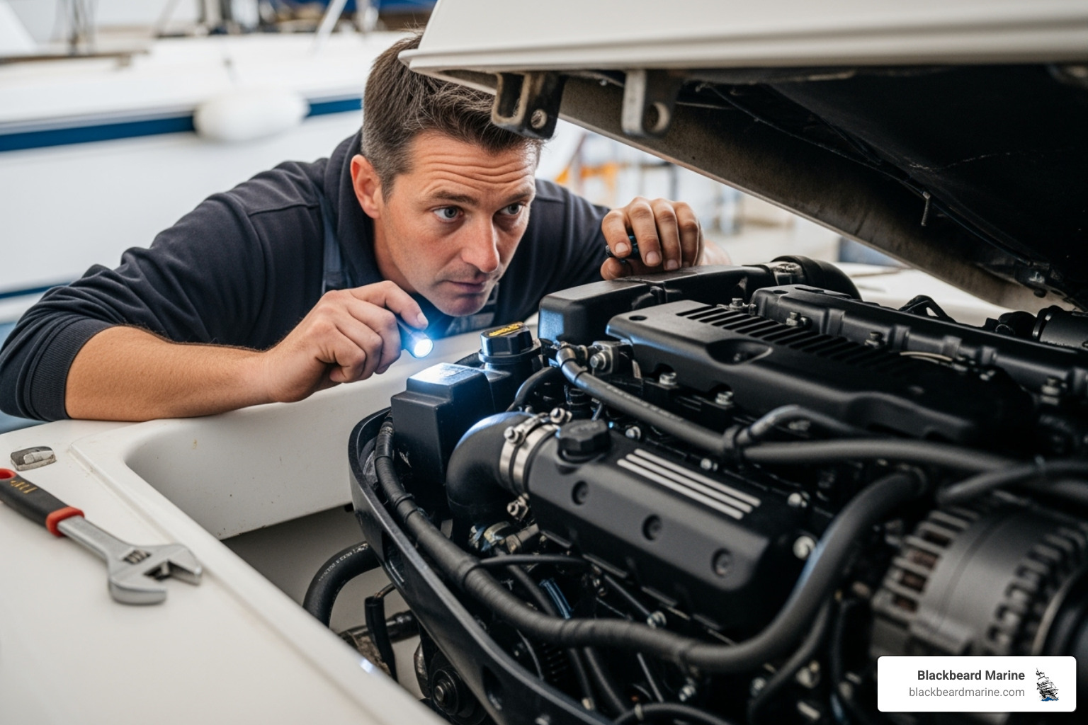 boat engine being inspected - used boats for sale okc