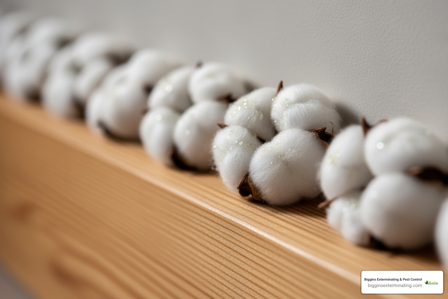 cotton balls soaked in peppermint oil placed along a baseboard - natural mice extermination