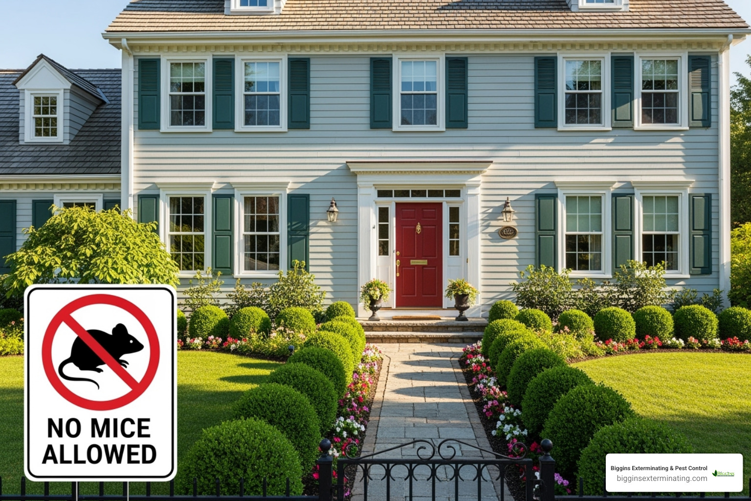 clean, secure home with a "no mice allowed" sign - natural mice extermination