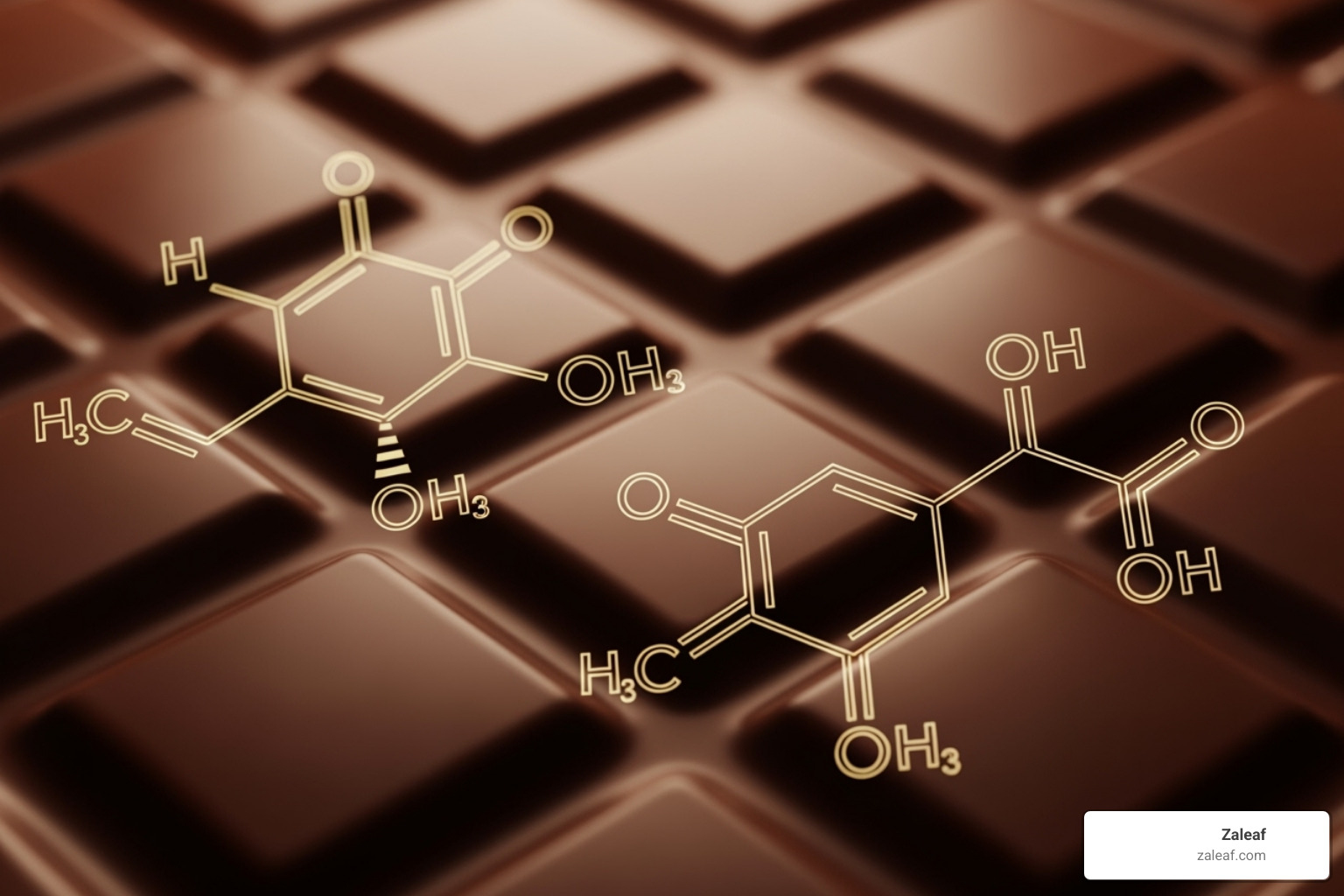 cannabinoid molecules (THC, CBD) with a chocolate background - cannabis chocolates