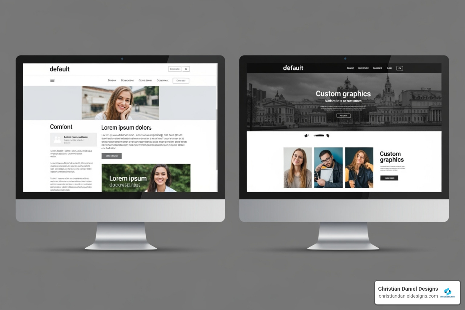 Generic template website next to a unique custom-designed website - simple website for small business