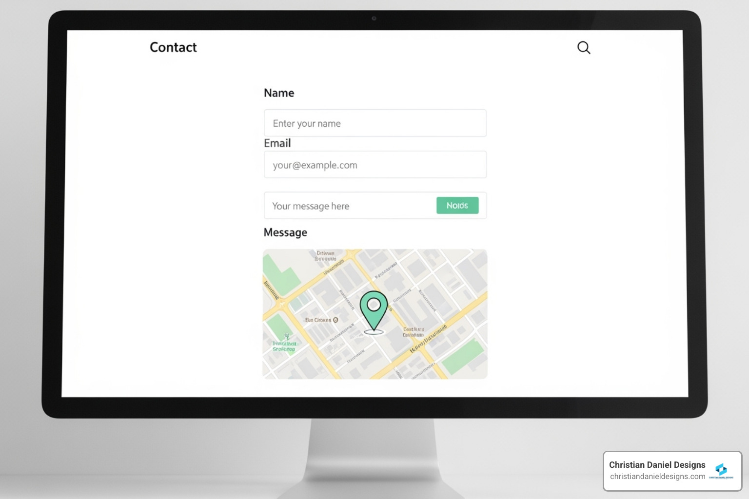 Website contact page with map and form - simple website for small business