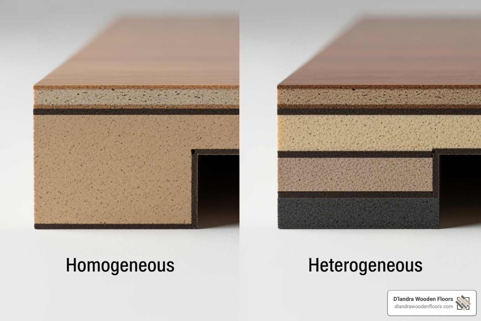 comparing the side profile of a homogeneous tile and a heterogeneous plank - resilient flooring solutions