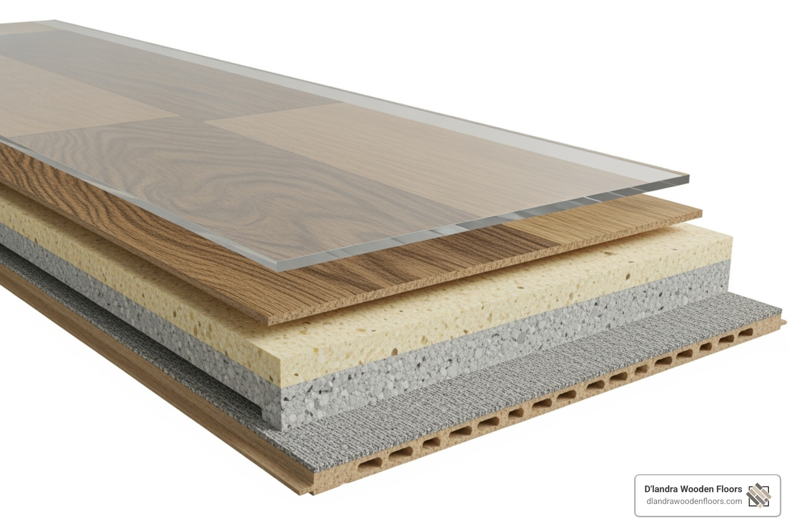 cross-section of a resilient plank showing its layers and core - resilient flooring solutions