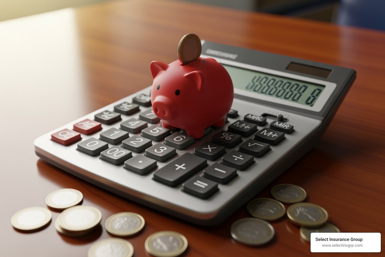 of a calculator and a piggy bank to represent insurance costs - getting sr22 insurance without a car