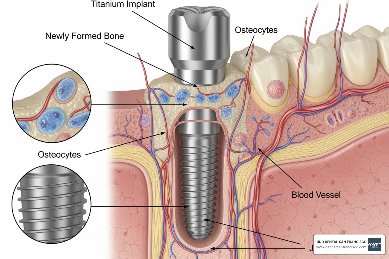 diagram showing osseointegration at the jawbone level - dental implants san francisco diagram showing osseointegration at the jawbone level - dental implants san francisco
