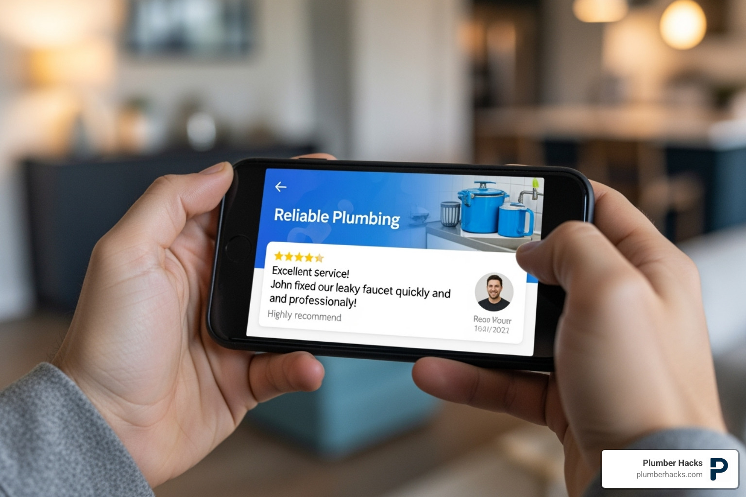 of a person checking plumber reviews on a smartphone - find local plumber