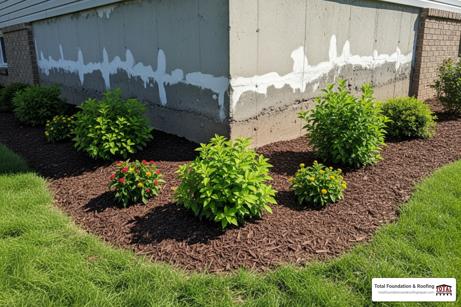 level, repaired foundation corner with new landscaping - foundation lifting