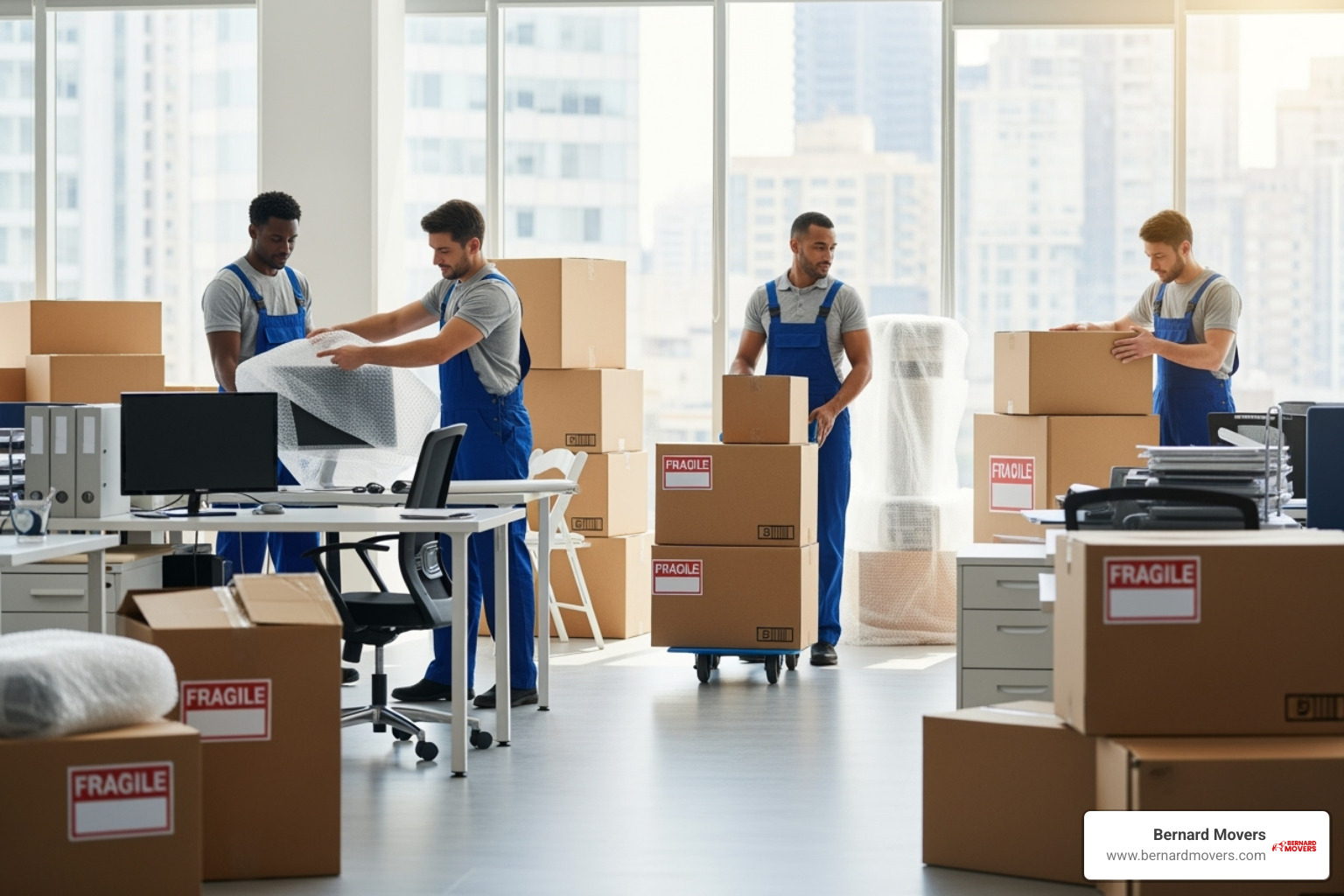 Movers efficiently packing up an office space. - full service moving Movers efficiently packing up an office space. - full service moving