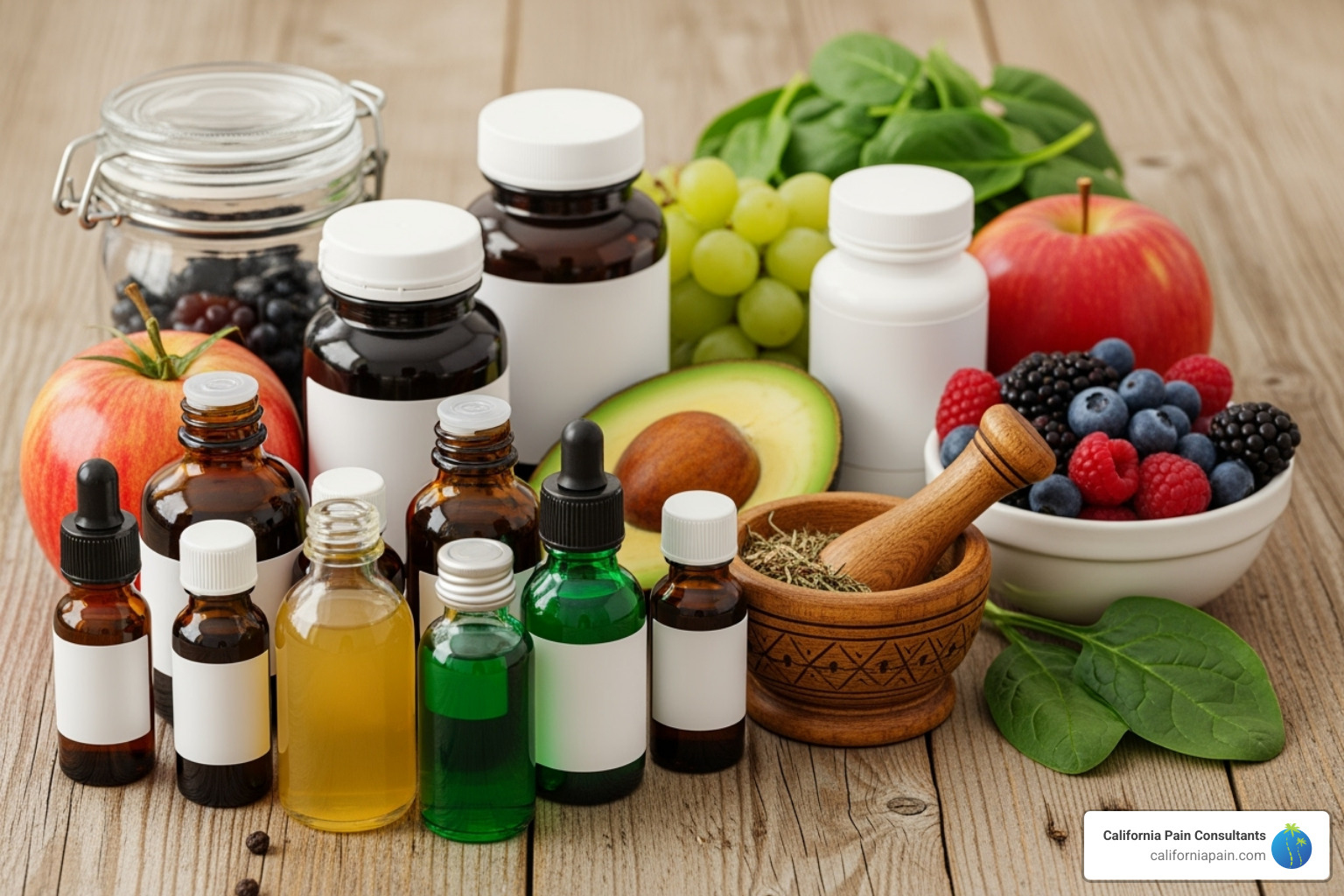 various natural remedies like botanical tinctures, nutritional supplements, and healthy foods - naturopath near me
