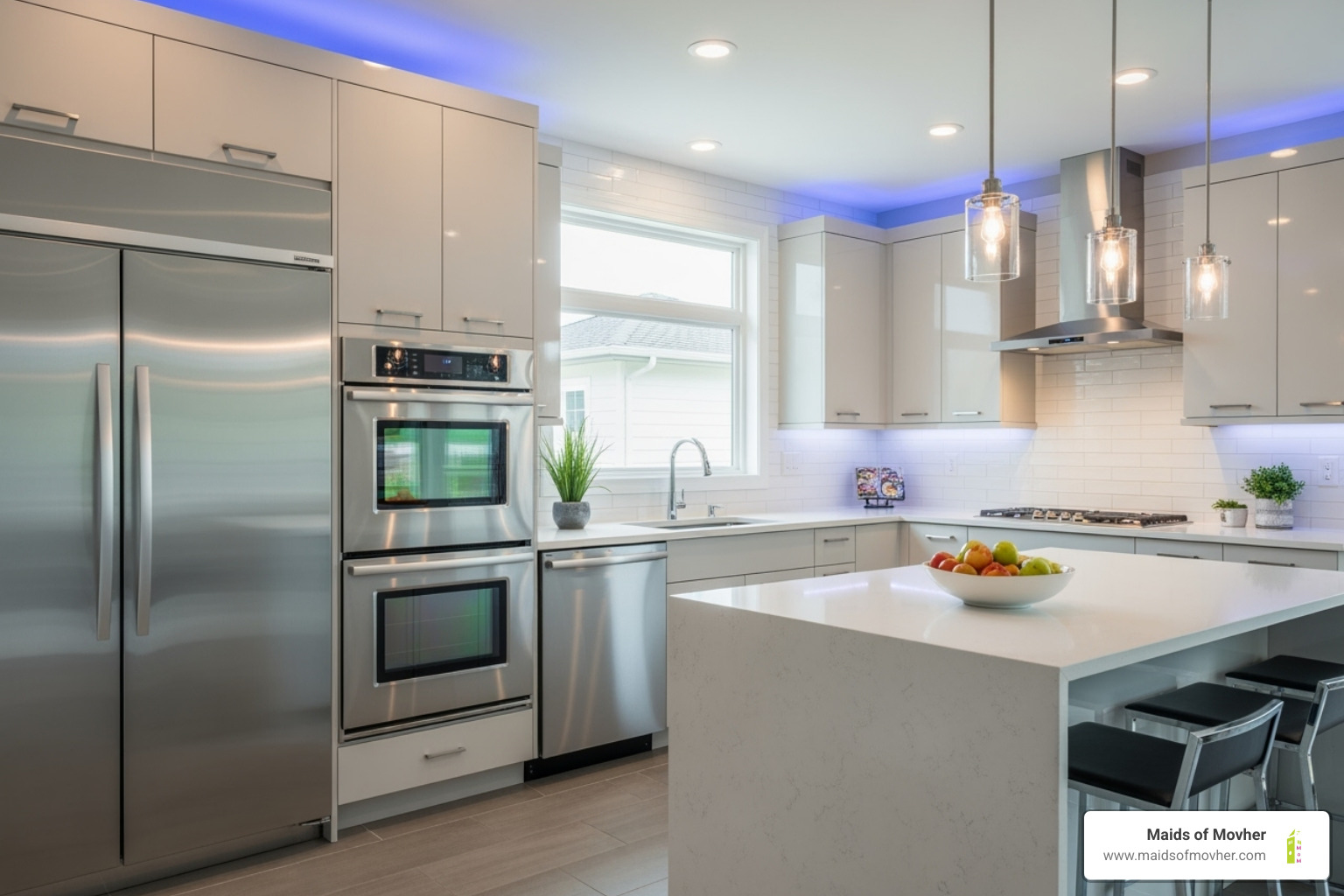 sparkling clean kitchen with stainless steel appliances shining - monthly cleaning services washington