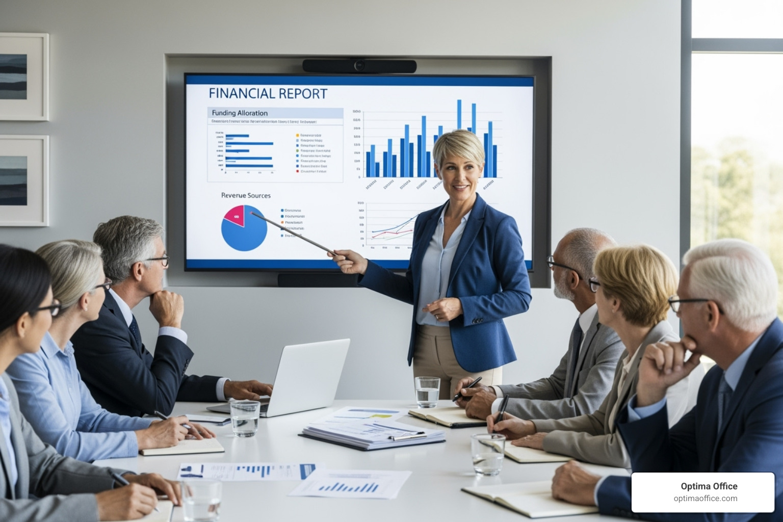 Nonprofit leader confidently presenting a financial report to a potential grantor - gaap for nonprofits