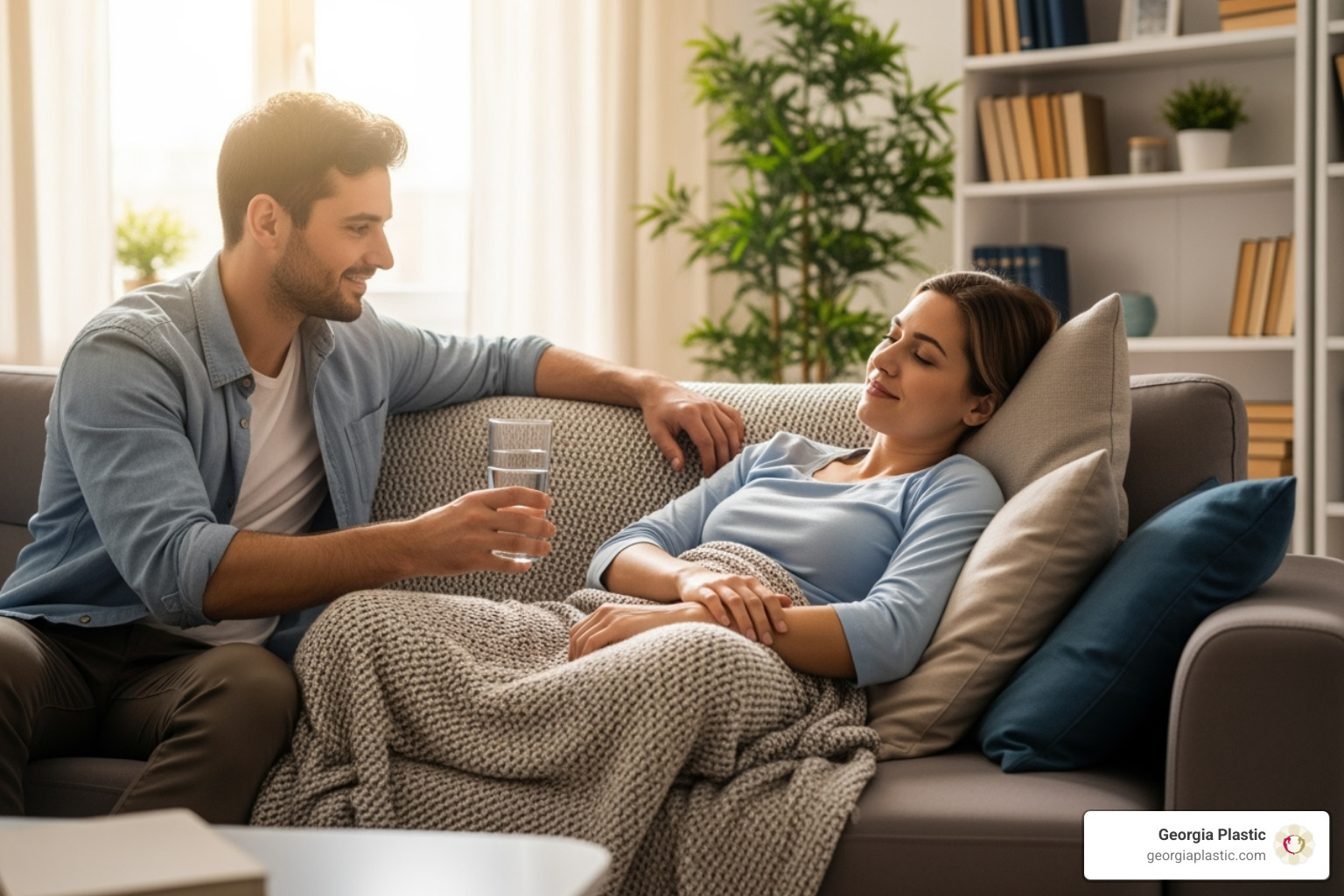patient being cared for at home by a partner - mommy makeover after care patient being cared for at home by a partner - mommy makeover after care