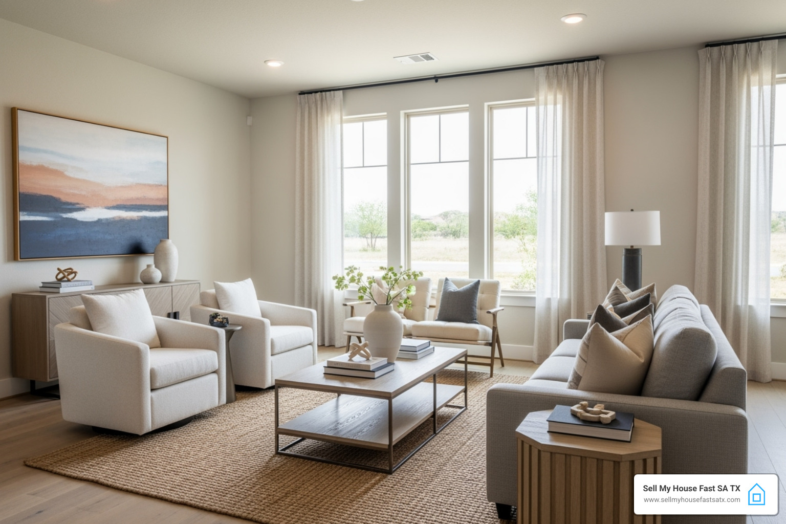 Staged living room in San Antonio home for sale by owner - how to sell a house by owner