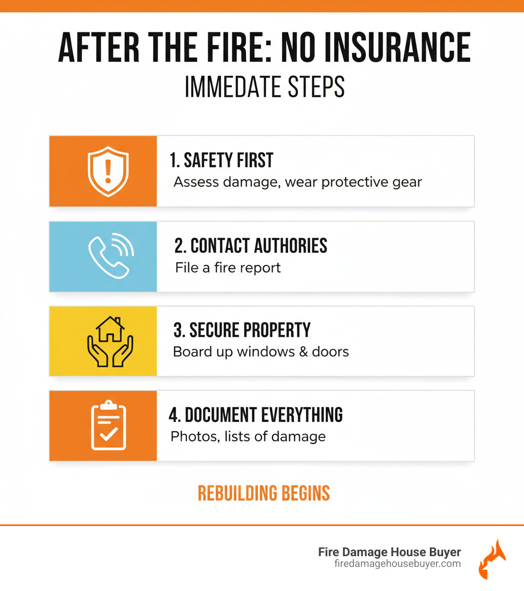 infographic showing immediate steps after house fire - what to do after a house fire with no insurance infographic showing immediate steps after house fire - what to do after a house fire with no insurance