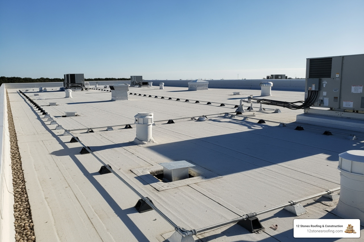 Well-maintained flat roof with clear drainage - new flat roof installation