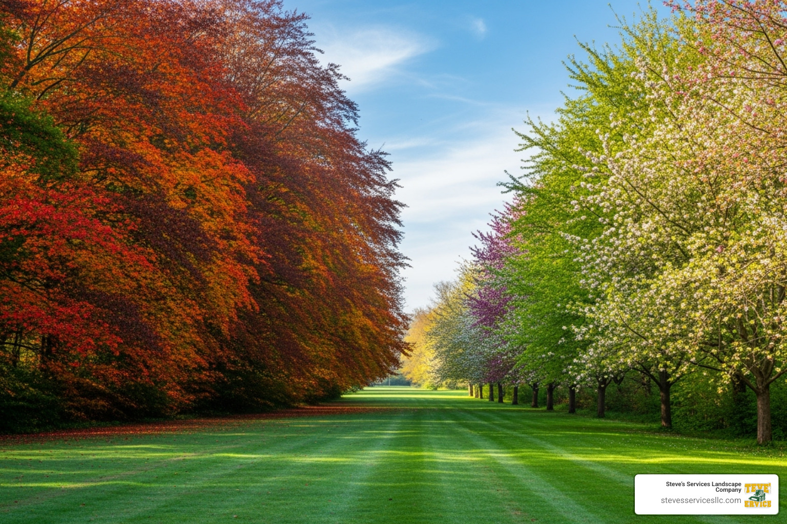 a calendar with fall and spring seasons highlighted for lawn care - aeration overseeding and fertilizing