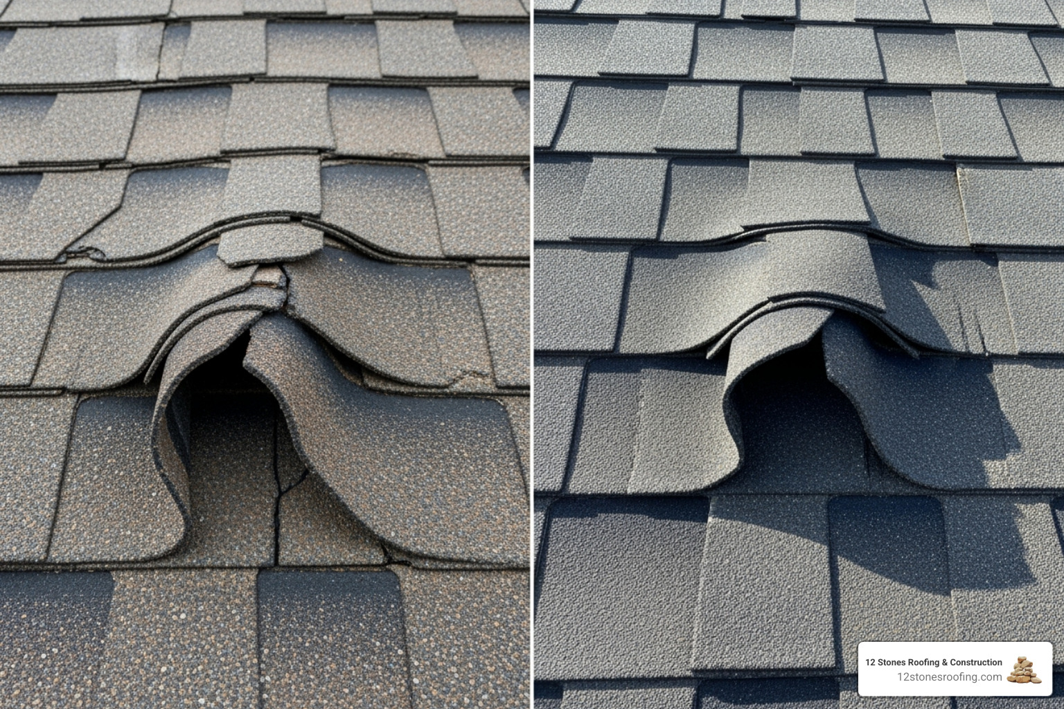 damaged, curling shingles vs. a pristine new roof - free roof replacement estimate