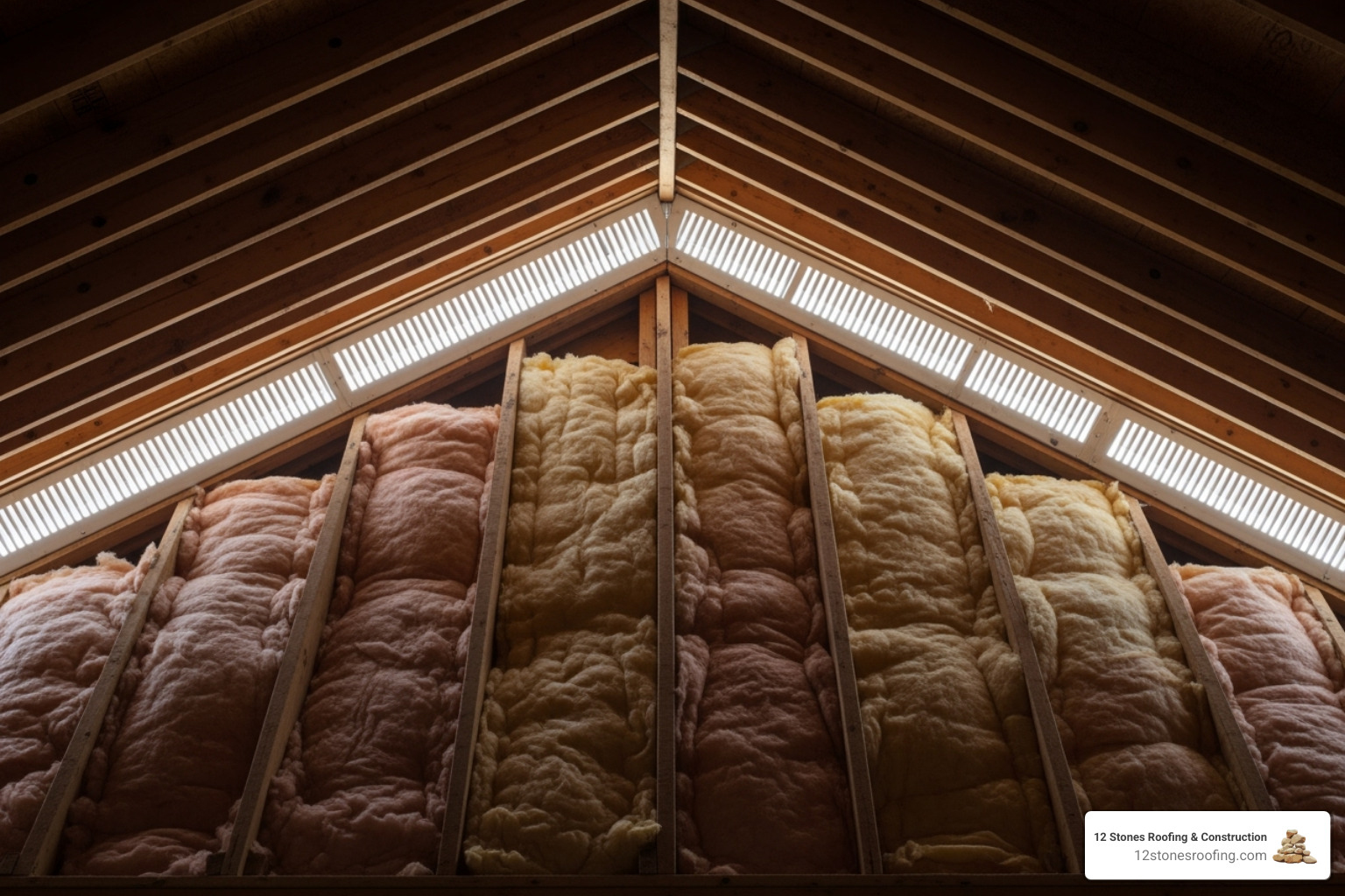 a properly ventilated attic with soffit and ridge vents - energy efficient roof replacement