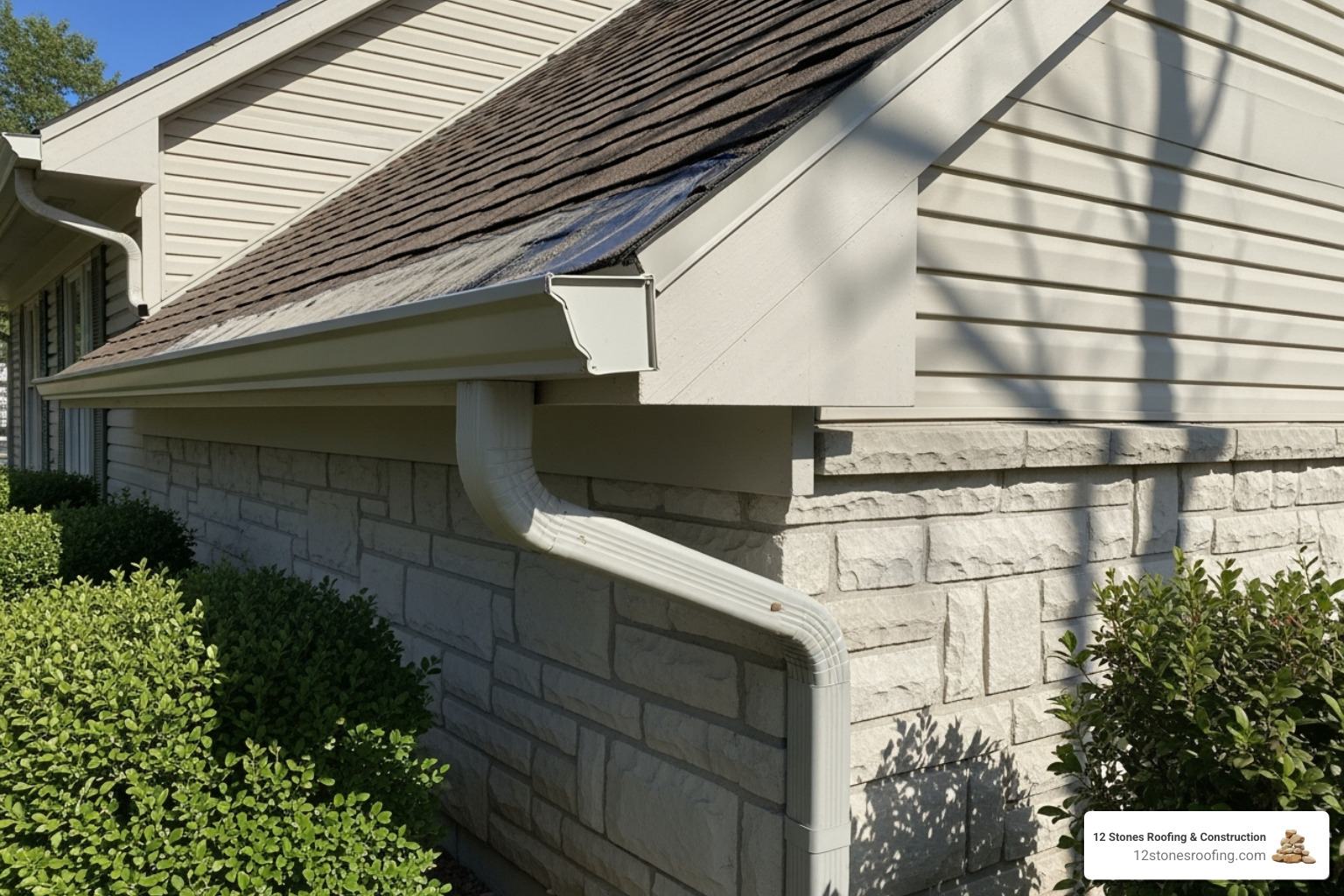 freshly cleaned gutters with a downspout extension directing water away from the home's foundation - Roof damage from rain freshly cleaned gutters with a downspout extension directing water away from the home's foundation - Roof damage from rain