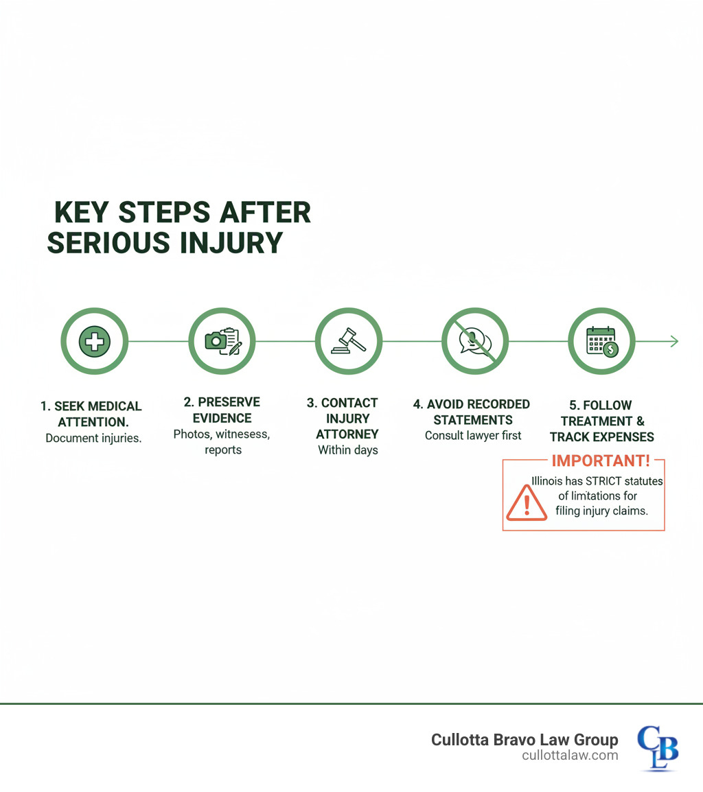 infographic showing key steps after serious injury - Experienced injury attorney infographic 