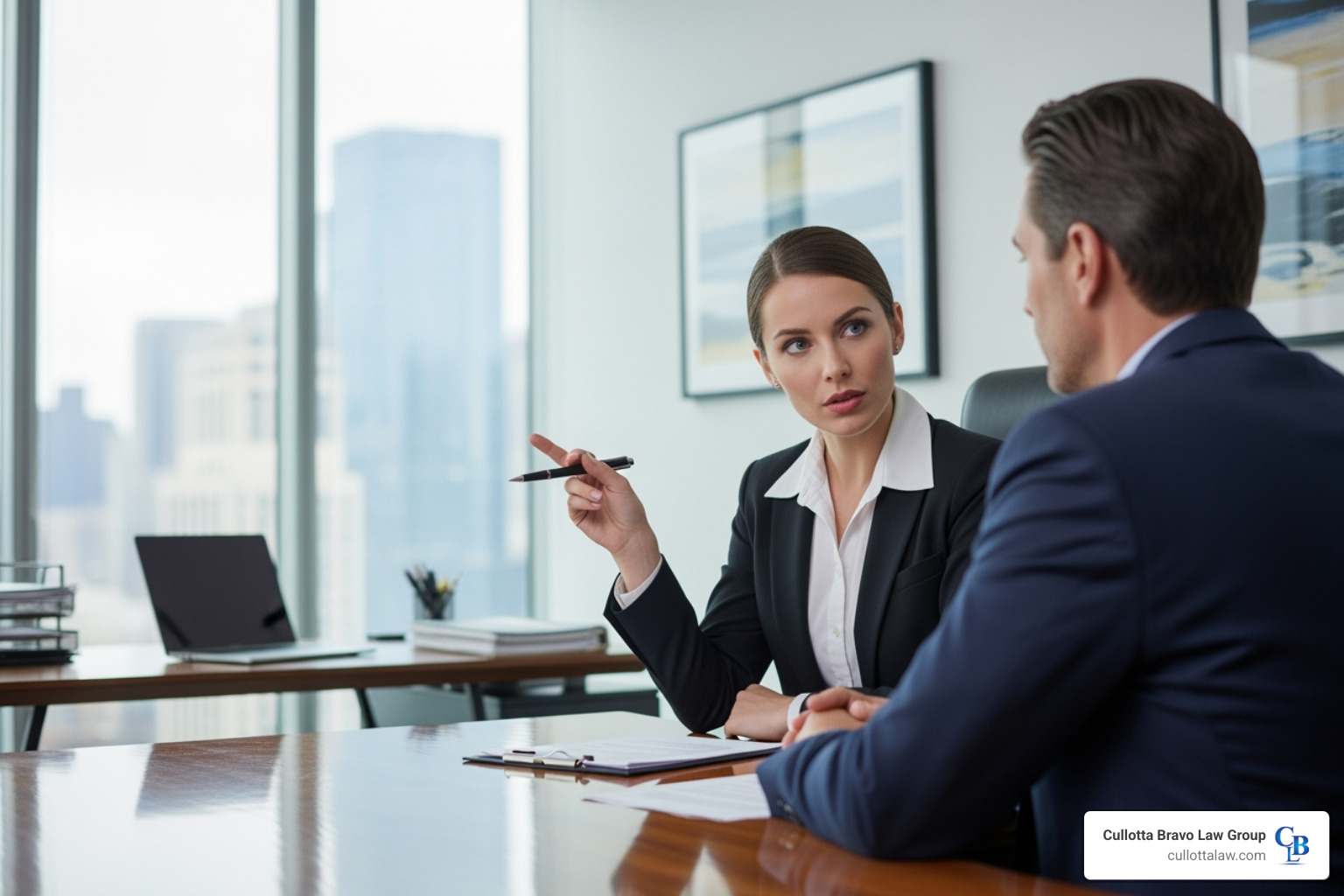 lawyer confidently speaking in a consultation with a client - car accident legal rights