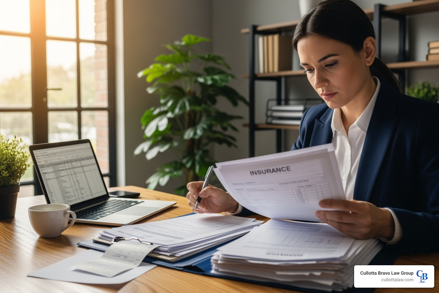 person reviewing medical bills and insurance forms at a desk - car accident legal rights
