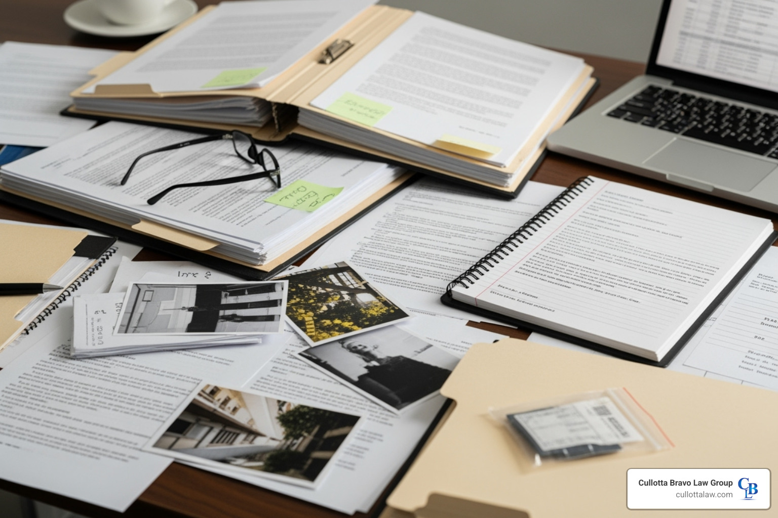 evidence being organized for a case file - Experienced injury attorney