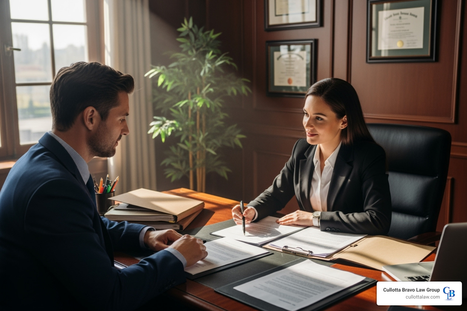 lawyer and client reviewing documents - maximum car accident settlement