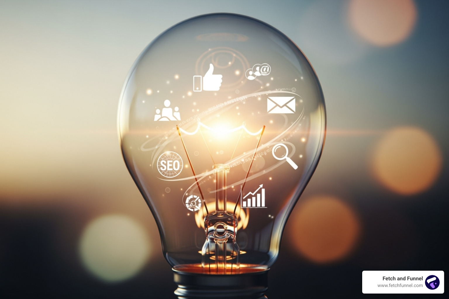 A lightbulb with icons representing different marketing channels inside - Digital marketing experts A lightbulb with icons representing different marketing channels inside - Digital marketing experts