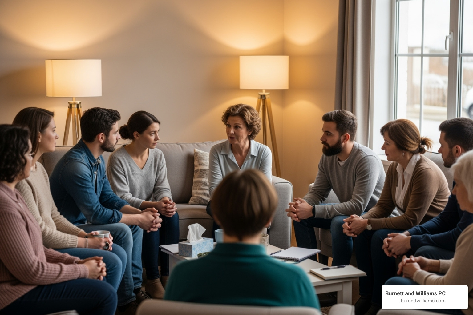 A diverse group of people engaged in conversation during a support group meeting. - Northern Virginia brain injury A diverse group of people engaged in conversation during a support group meeting. - Northern Virginia brain injury