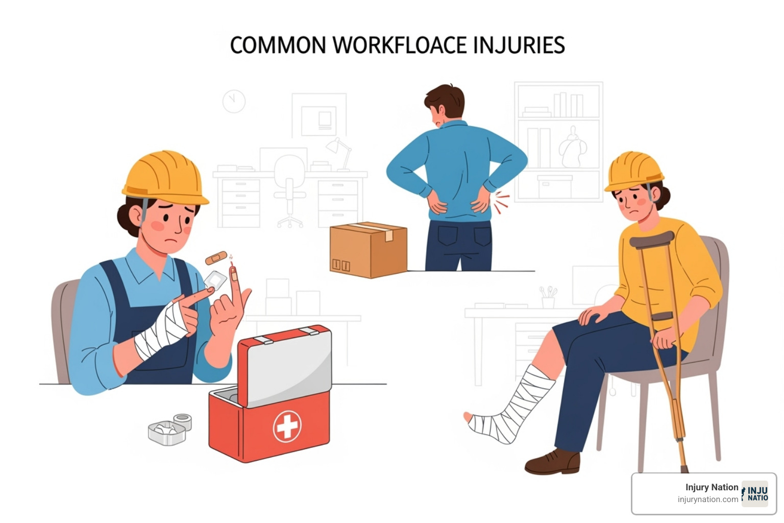 illustration of various workplace injuries - lawyers for injured workers