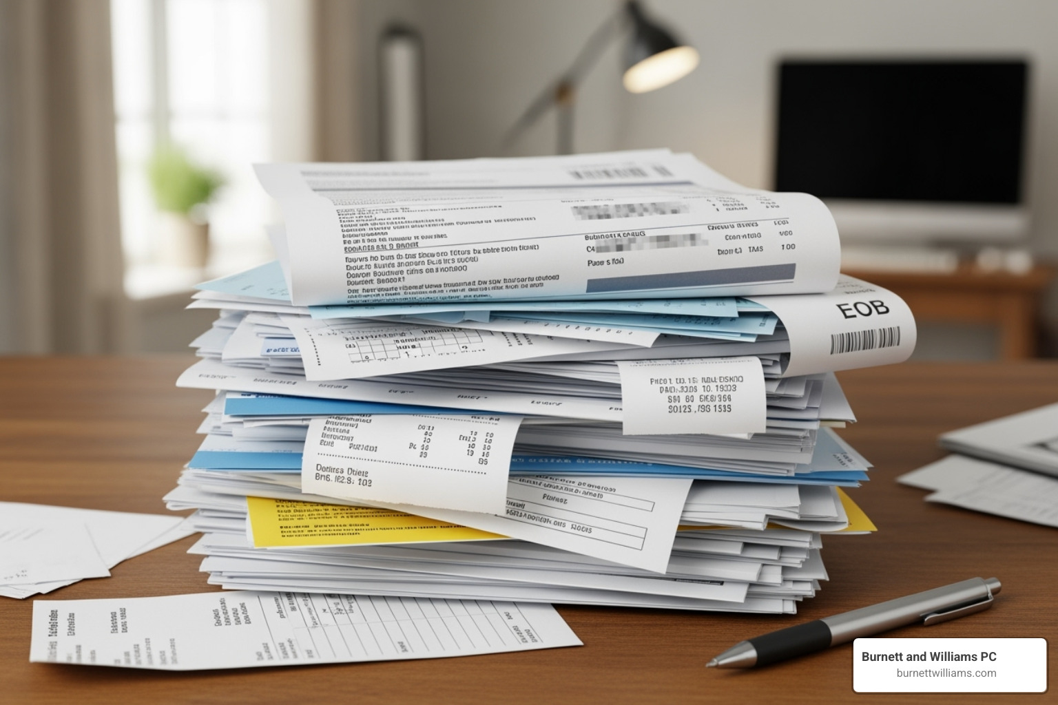 A stack of medical bills and receipts - Virginia premises liability A stack of medical bills and receipts - Virginia premises liability