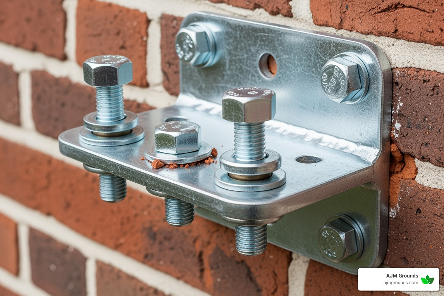 A bracket being securely fastened to a wall with proper hardware - installing a patio awning