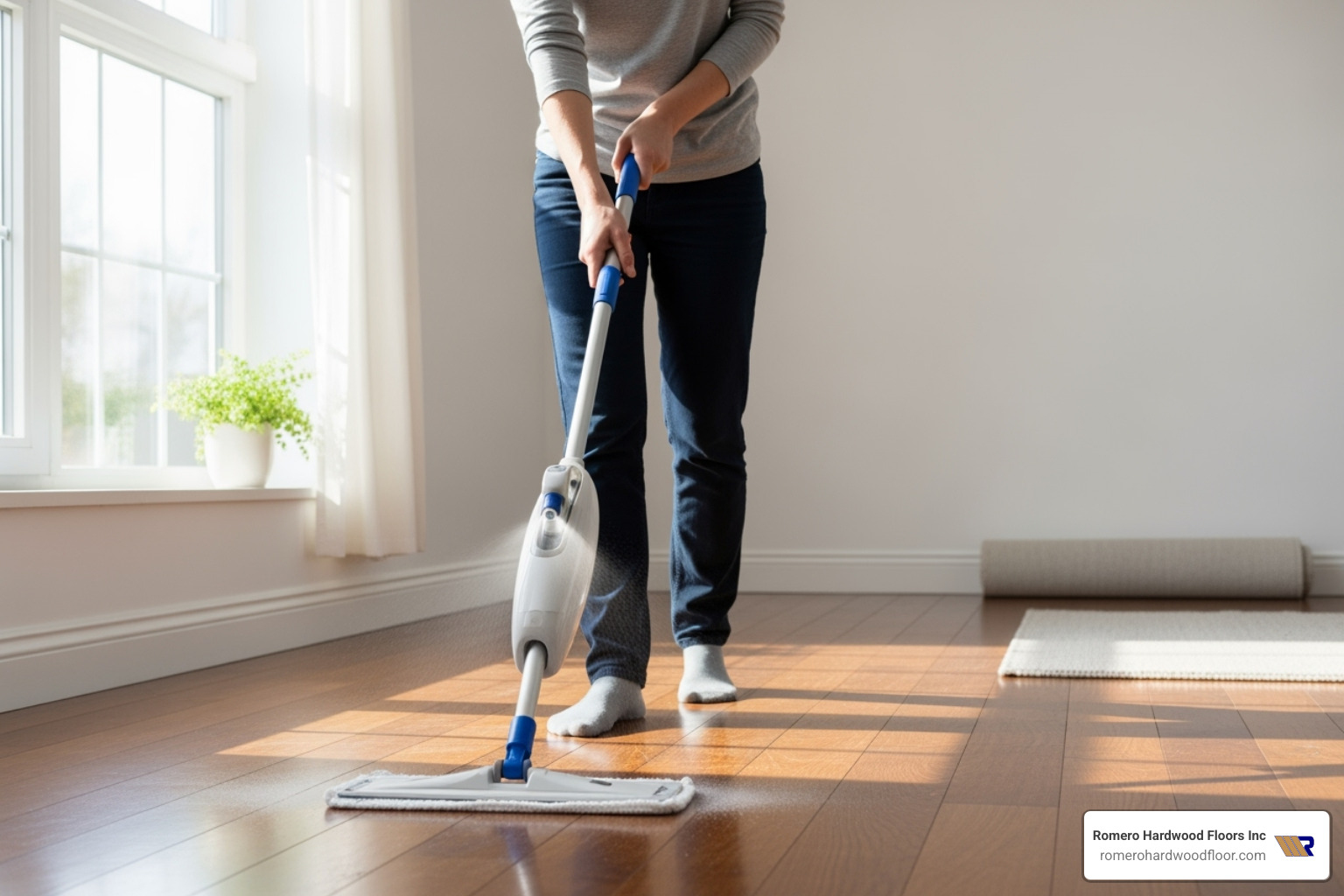 person using a spray mop correctly on a hardwood floor - Wood Floor Cleaner